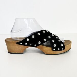 Senso Black Studded Strappy Wood Sole Sandals